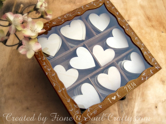Свадьба - Personalized Rustic Wedding Wooden Hearts Guestbook Alternatives for Wedding Guest's Cards Advice or Advise Box Jewelry Box Gift Box