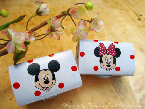 زفاف - Personalized Minnie Mickey Mouse Flower Girl Gift Box Cartoon Character Ring Bearer Jewelry Small Wooden Gift Box