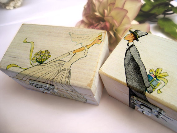 زفاف - Personalized White Wedding Ring bearer box Wooden box Gift box Wedding decor gift idea