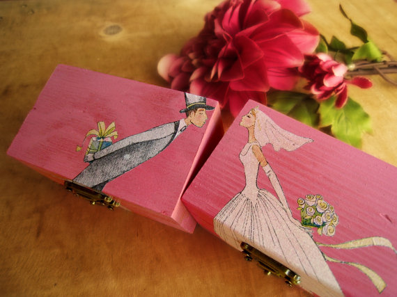 زفاف - Wedding Ring bearer box Pink Wooden box Gift box Wedding decor gift idea