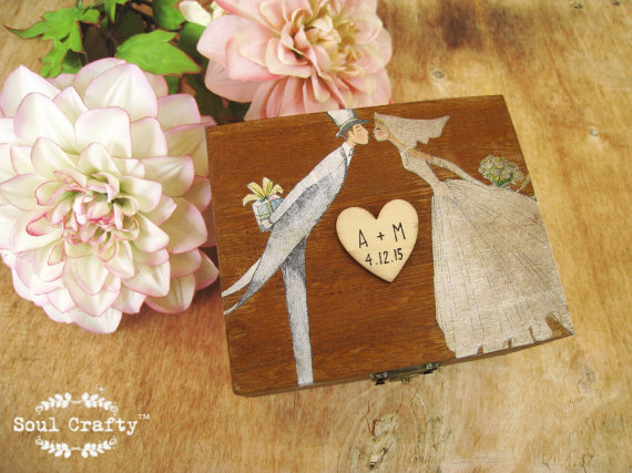 Wedding - Rustic Brown Ring Bearer Box Rustic Wedding Woodland Wooden box Gift box Wedding decor gift idea