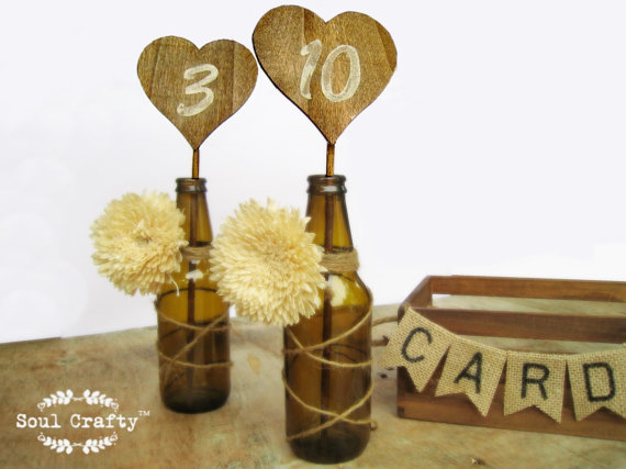 Wedding - Rustic Heart Shaped Table Number for Rustic Woodland Wedding Party Event