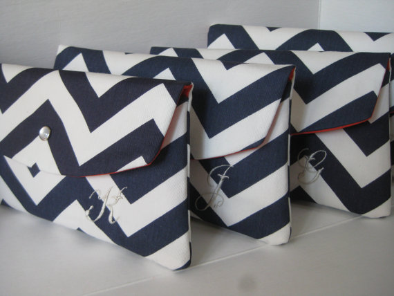 Mariage - Personalized, Monogrammed Bridesmaid Clutches in Chevron Zig Zag, Sets of 4,6,8 / New Angled Envelope Clutch