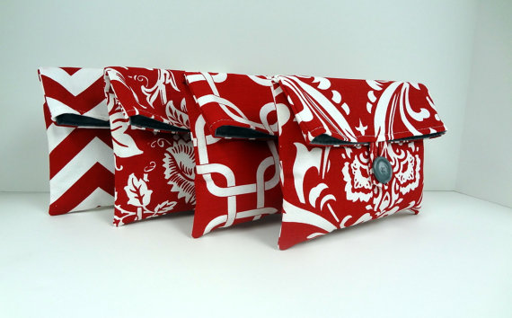 Wedding - Red and Gray Bridesmaid Clutches Bridesmaid Gift Set of 4 Red Clutches