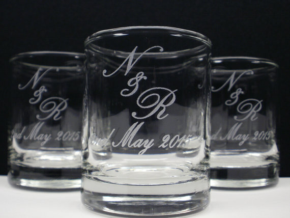 Hochzeit - 48 Personalized Favors Engraved Glass Candle Holders Custom Names and Date Wedding Decor Glass Keepsake Table Decor