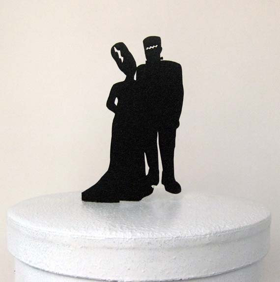 Wedding - Wedding Cake Topper - Halloween Wedding Cake Topper, Frankenstein Silhouette Wedding Cake Topper