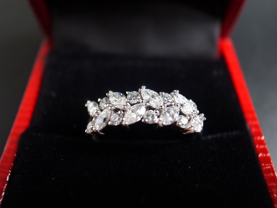 زفاف - Marquise Diamond Wedding Ring in 14K White Gold