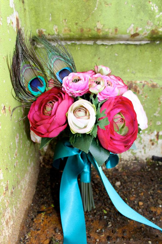 Wedding - Peacock  Love Ranunculus Bouquet