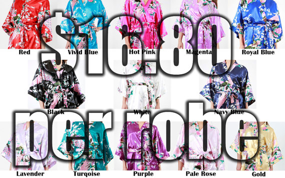 زفاف - Set of 10 Bridesmaid Satin Robes, Kimono Robe, Fast Shipping from New York, Regular and Plus Size Robe