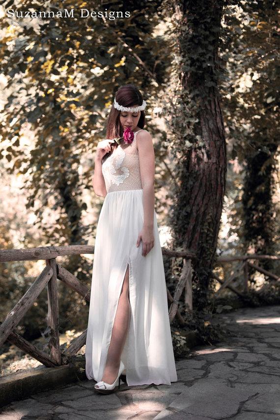 Hochzeit - Cream Ivory Bohemian Wedding Dress Beautiful Lace Wedding Long Gown Boho Gown Bridal Gypsy Wedding Dress - Handmade by SuzannaM Designs