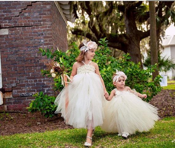 Mariage - On Sales Ivory tutu dress Flower Girl Dress baby dress toddler birthday dress wedding dress 2T 3T 4T 5T 6T