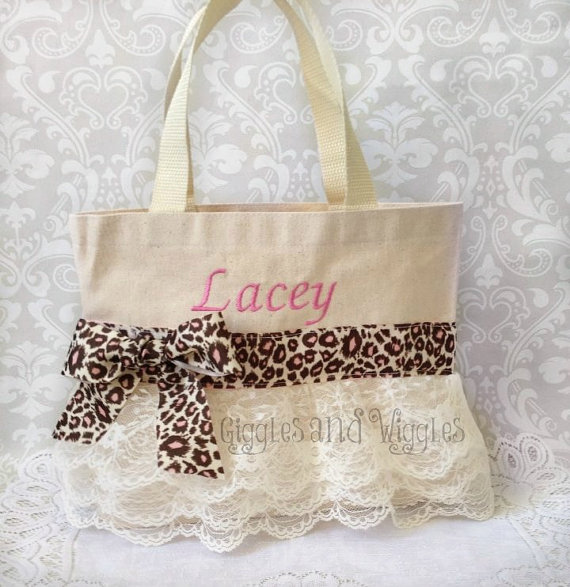 Wedding - Leopard Lace Flower Girl Purse, Flower Girl Gift, Birthday Gift, Jr Bridesmaid Gift, Will You Be My Flower Girl, Personalized Gift