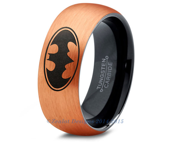 Wedding - Batman Tungsten Wedding Band Ring Mens Womens Brushed Dome Cut Rose Gold Fanatic Geek Anniversary Engagement Sizes Available
