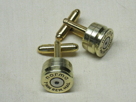 Hochzeit - Bullet Cufflinks 7mm Remington Magnum Brass Norma