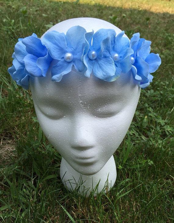 زفاف - Light blue hydrangea headband, flower girl crown, light blue crown, light blue flower girl crown, light blue wedding