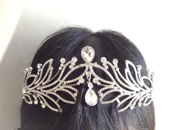 زفاف - Natural leaf wedding bridal rhinestone crystals hair comb tiara crown