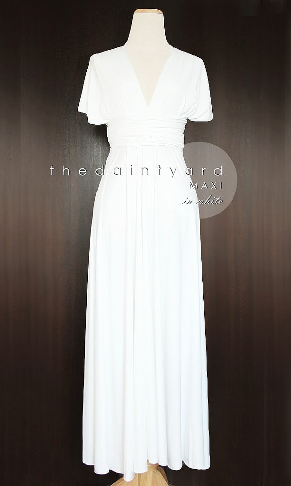 Hochzeit - MAXI White Bridesmaid Dress Convertible Dress Infinity Dress Multiway Dress Wrap Dress Wedding Dress Prom Dress Full Length Off White Dress
