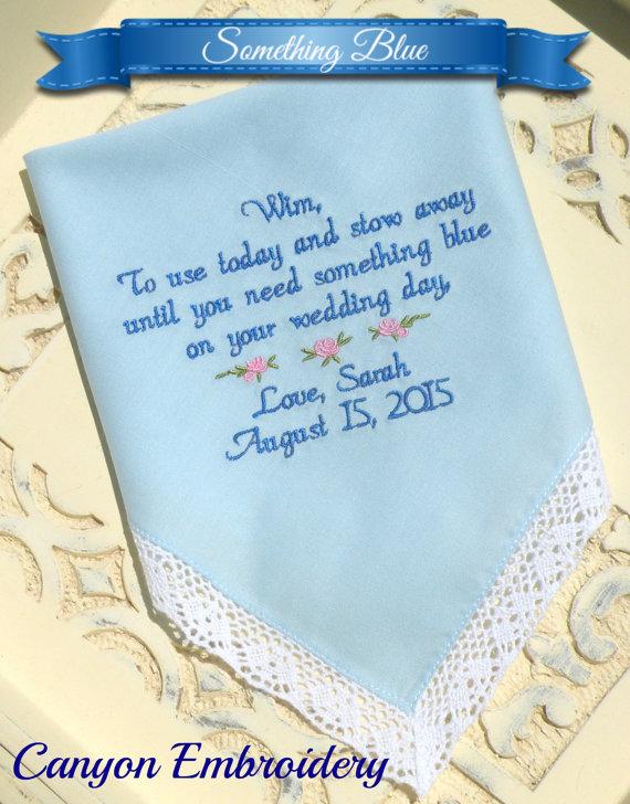 Mariage - Something Blue FLOWER GIRL FLOWERGIRL Wedding Gifts Embroidered Wedding Handkerchief Blue Wedding Gift Flower Girl  By Canyon Embroidery