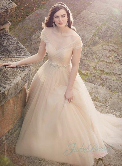 Mariage - beautiful off shoulder illusion back ball gown wedding dress