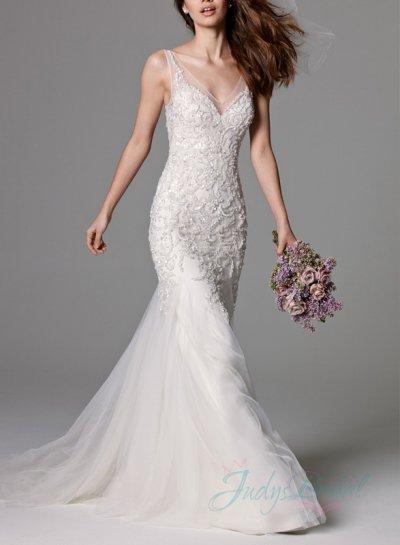 زفاف - Sparkles beading embroidery strappy mermaid tulle wedding dress