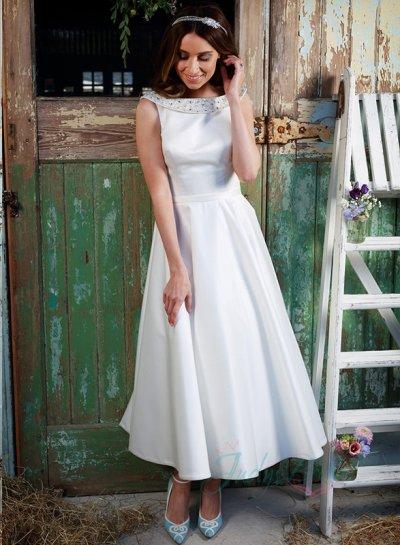 Wedding - Vintage inspired tea length deep v back wedding dress