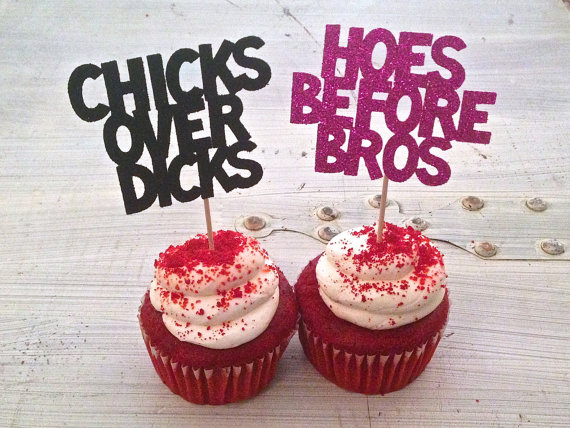 Hochzeit - Chicks Before D-cks Cupcake Toppers -- Anti-Valentines Day Decorations / Hoes Before Bros Cupcake Toppers