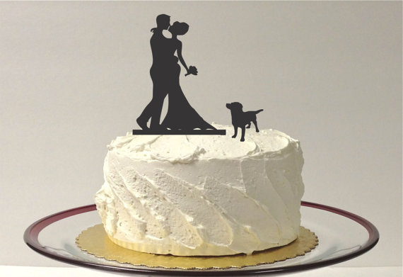 Hochzeit - WITH DOG Wedding Cake Topper Silhouette Wedding Cake Topper Bride + Groom + Dog Pet Family of 3 Cake Topper Bride Groom Dog Cake Topper