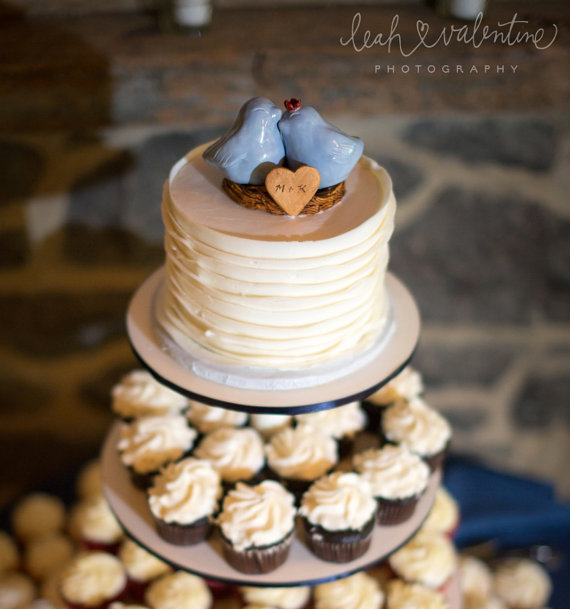 Wedding - Customized Light Blue Love Bird Cake Topper