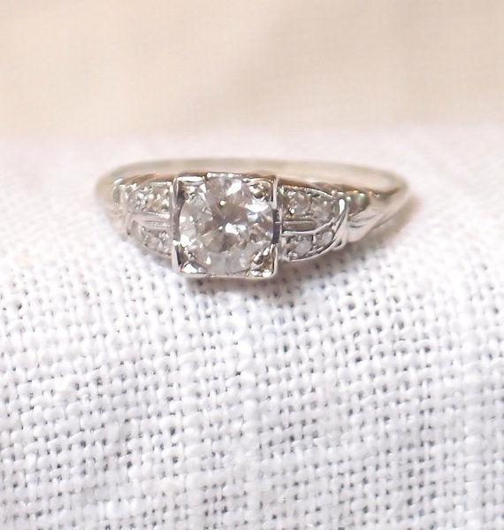 Wedding - Art Deco 18k Gold and Diamond Engagement Ring .70 Carat