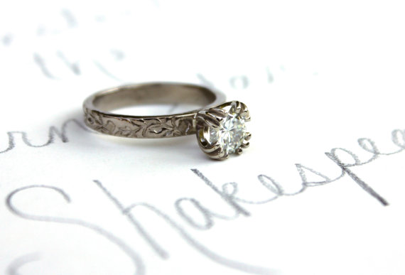 زفاف - moissanite engagement ring . unique diamond alternative solitaire engagement ring . recycled 14k gold vine ring by peaces of indigo
