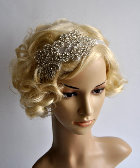 Hochzeit - Rhinestone flapper Gatsby Headband, Wedding Headband,Crystal Headband, Wedding Headpiece, Halo Bridal Headpiece, 1920s Flapper headband