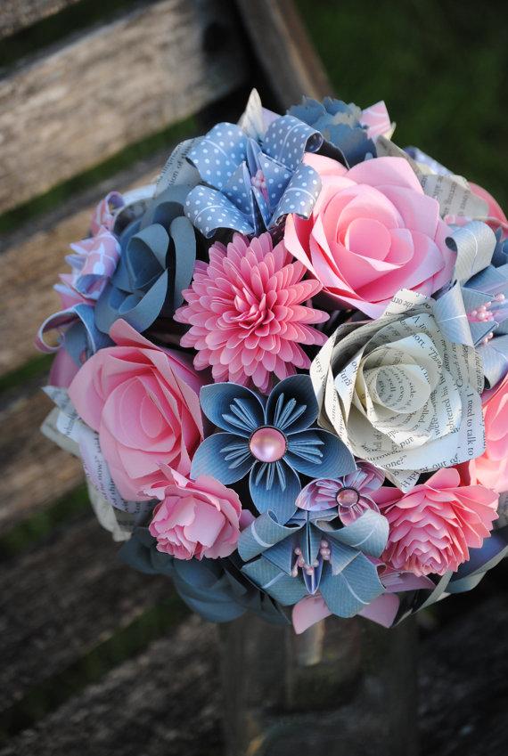 Mariage - Custom Paper Flower Wedding Bouquet. You Pick The Colors, Papers, Books, Etc.  Anything Is Possible. CUSTOM ORDERS WELCOME