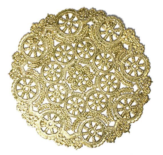 Hochzeit - 50 Gold 12 inch paper doilies, wedding trim, paper craft supply, gold placemats, party decoration