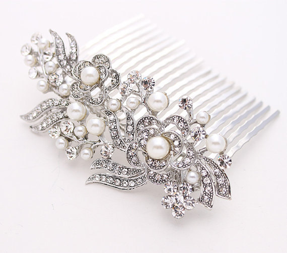 Mariage - Bridal Hair Comb Crystal Pearl Wedding Hair Comb for Bride Gatsby Old Hollywood Wedding Hair Comb Wedding Jewelry