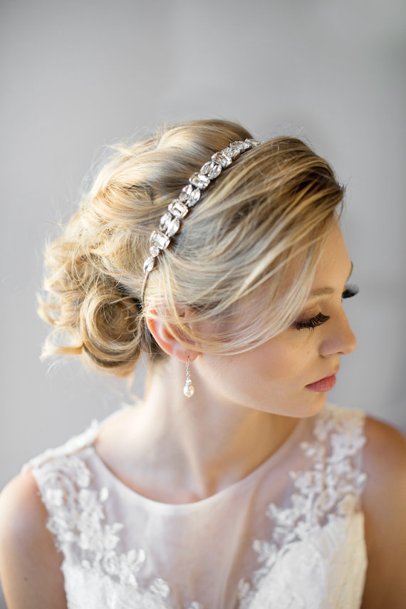 Свадьба - Crystal Ribbon Headband, Wedding Headband, Bridal Rhinestone Headband, Ribbon Headband