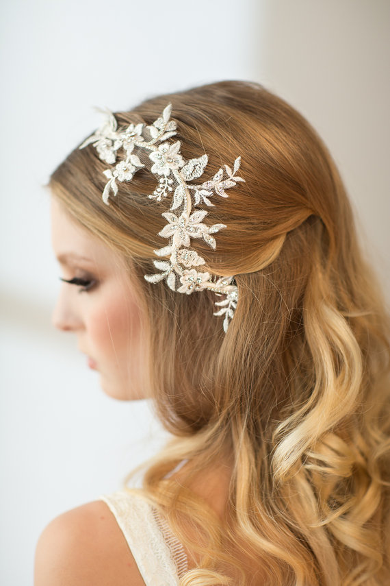 Свадьба - Wedding Hair Vine, Lace Head Piece, Bridal Hair Accessory