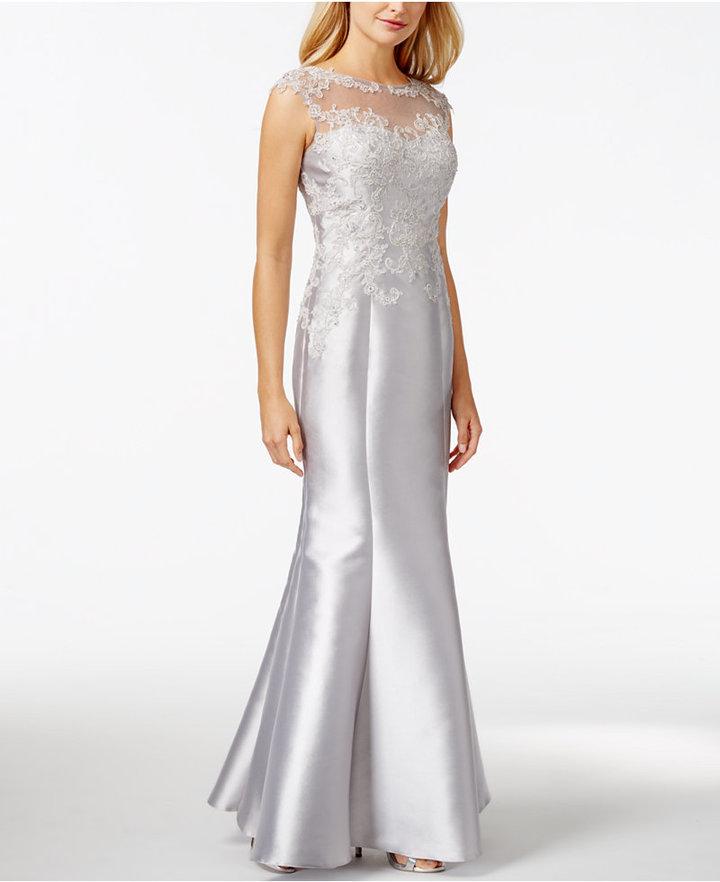 Hochzeit - JS Collection Illusion Brocade Sequin Column Gown