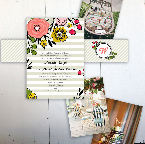 Свадьба - Garden Affair Printable Wedding Invitation - JPress Designs - modern, simple, floral, outside, casual, popular, monogram, organic