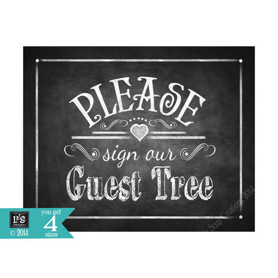 زفاف - Printable Wedding Chalkboard Guest TREE sign - 4 SIZES - instant download digital file - DIY - Rustic Collection