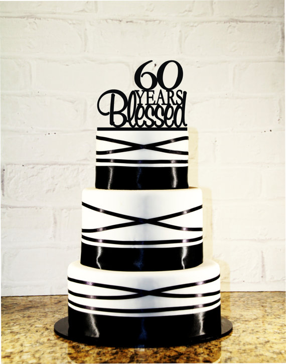 Hochzeit - 60th Birthday Cake Topper - 60 Years Blessed Custom - 60th Anniversary