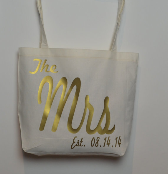 زفاف - The Mrs. Est. Tote. American apparel Tote Bag. Honeymoon. Bridal. Wedding.