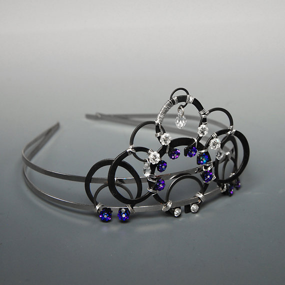 Wedding - Bold industrial tiara with heliotrope and clear Swraovski crystals