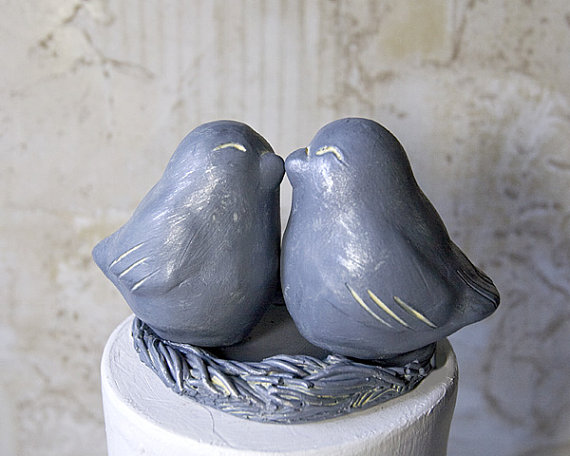 Mariage - Antique Tin Patina Love Bird Cake Topper