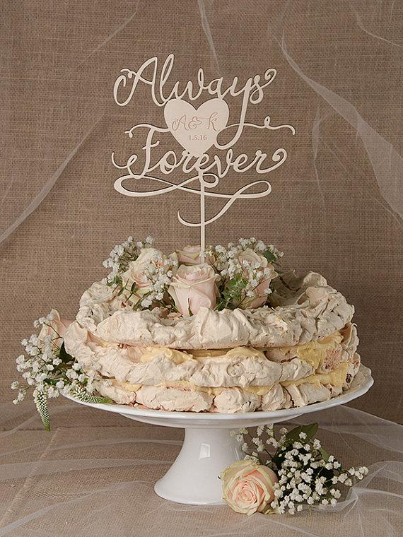Свадьба - Rustic Cake Topper Wedding, Custom Cake Topper, Engraved Cake Topper, Always Forever, Personalized Cake Topper Wedding, Model no: 21/rus1/CT