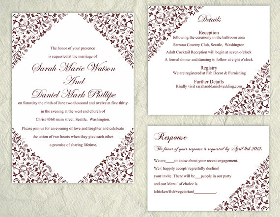 Свадьба - Printable Wedding Invitation Suite Printable Invitation Elegant Wedding Invitation Floral Invitation Download Invitation Edited jpeg file