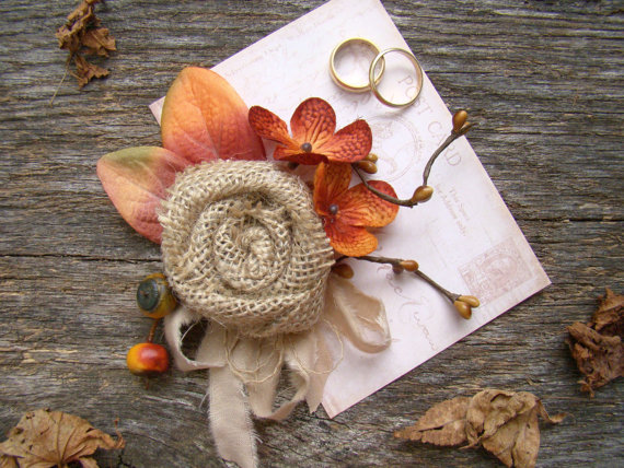 Mariage - Rustic Wedding Corsage Autumn Colors, Fall Wedding, Rustic Corsage Wedding Party, Mother of Bride Groom, Bronze