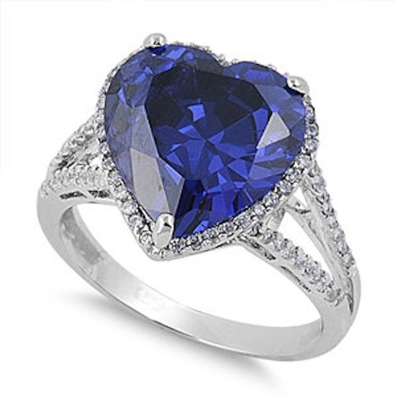 زفاف - Contemporary 9.00 Carat Heart Shape Halo Promise Cocktail Ring Lab Tanzanite Blue Sapphire Micro Pave Split Shank Russian Ice Diamond CZ
