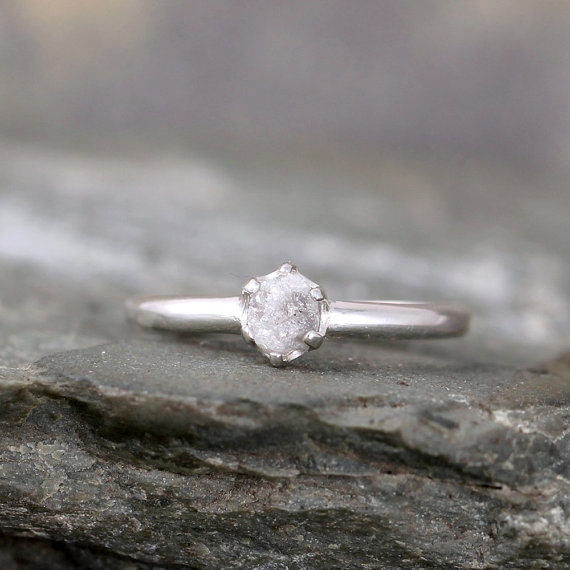 Hochzeit - Raw Diamond Engagement Ring - Conflict Free Diamond - Sterling Silver - Stacking Rings - Raw Gemstone - April Birthstone - Promise Ring