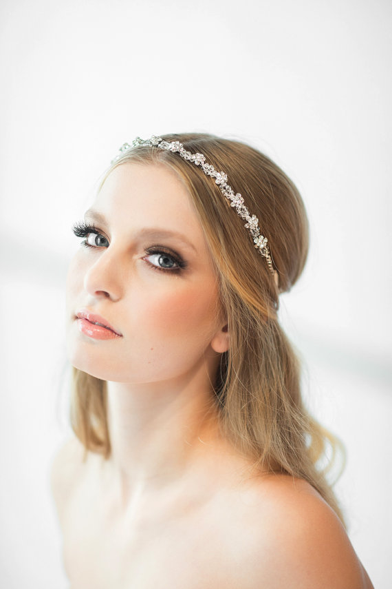 زفاف - Crystal Ribbon Headband, Wedding Headband, Bridal Rhinestone Headband, Ribbon Headband
