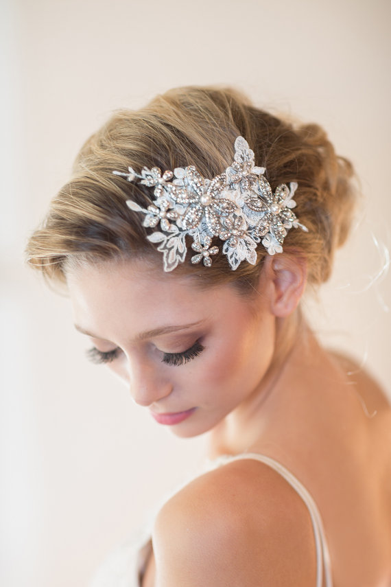 زفاف - Wedding Headpiece, Bridal Hair Accessory, Lace Head Piece,